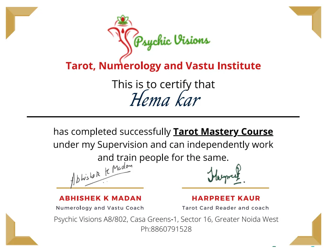Tarot Mastery Course Certificate